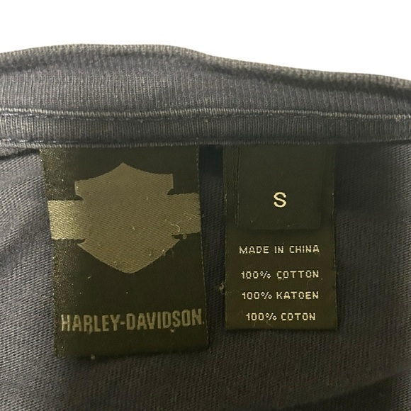 Harley-Davidson Long Sleeve Shirt Small Navy Graphic Skull Print Striped Arms - Picture 5 of 5